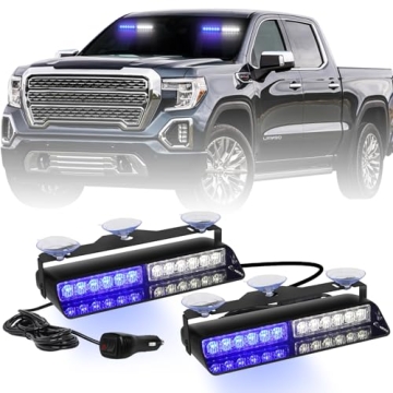 AINBIN 2x 9 inch Dash Strobe Lights 24 LED Blue White Emergency Lights Safety Flashing Warning Inter...
