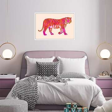 BNGFDV Funky Pink Orange Tiger Canvas Wall Art Trendy Preppy Animal Poster Girls Bedroom Cute Colleg...