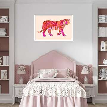 BNGFDV Funky Pink Orange Tiger Canvas Wall Art Trendy Preppy Animal Poster Girls Bedroom Cute College Dorm Apartment Wall Print Painting Hot Pink Girly Decor Bedroom Gallery Office 12x16in Unframed