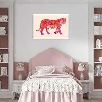 BNGFDV Funky Pink Orange Tiger Canvas Wall Art Trendy Preppy Animal Poster Girls Bedroom Cute College Dorm Apartment Wall Print Painting Hot Pink Girly Decor Bedroom Gallery Office 12x16in Unframed