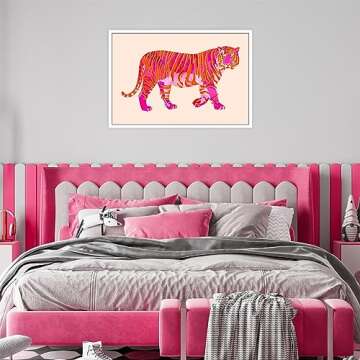 BNGFDV Funky Pink Orange Tiger Canvas Wall Art Trendy Preppy Animal Poster Girls Bedroom Cute College Dorm Apartment Wall Print Painting Hot Pink Girly Decor Bedroom Gallery Office 12x16in Unframed