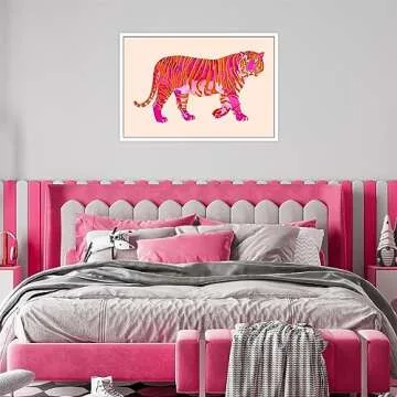 BNGFDV Funky Pink Orange Tiger Canvas Wall Art Trendy Preppy Animal Poster Girls Bedroom Cute College Dorm Apartment Wall Print Painting Hot Pink Girly Decor Bedroom Gallery Office 12x16in Unframed