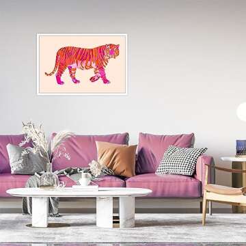 BNGFDV Funky Pink Orange Tiger Canvas Wall Art Trendy Preppy Animal Poster Girls Bedroom Cute College Dorm Apartment Wall Print Painting Hot Pink Girly Decor Bedroom Gallery Office 12x16in Unframed