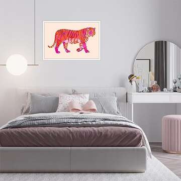 BNGFDV Funky Pink Orange Tiger Canvas Wall Art Trendy Preppy Animal Poster Girls Bedroom Cute College Dorm Apartment Wall Print Painting Hot Pink Girly Decor Bedroom Gallery Office 12x16in Unframed