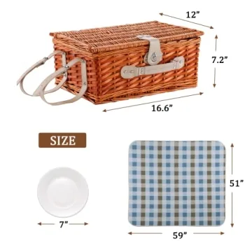 Elegant Wicker Picnic Basket Set for 4 with Blanket