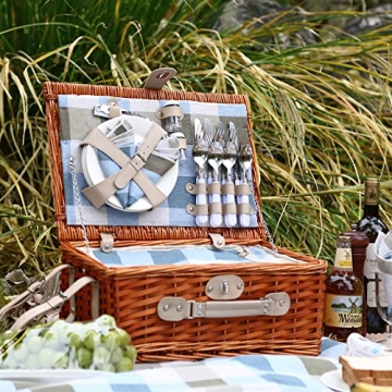 Elegant Wicker Picnic Basket Set for 4 with Blanket