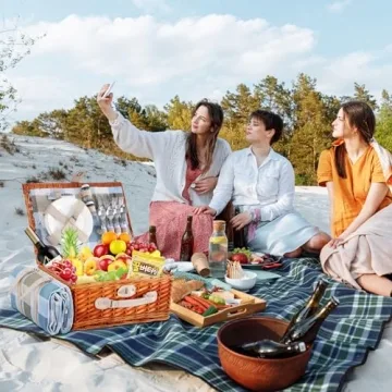 Elegant Wicker Picnic Basket Set for 4 with Blanket