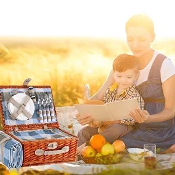 Elegant Wicker Picnic Basket Set for 4 with Blanket