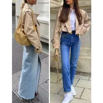 Wyeysyt Women's Stylish Cropped Trench Coat - Khaki