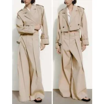 Wyeysyt Women's Stylish Cropped Trench Coat - Khaki