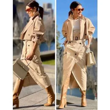 Wyeysyt Women's Stylish Cropped Trench Coat - Khaki