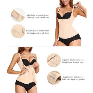 Nebility Waist Trainer for Women Corset Shapewear with Zipper Women's Waist Cincher Tank Top with Adjustable Straps