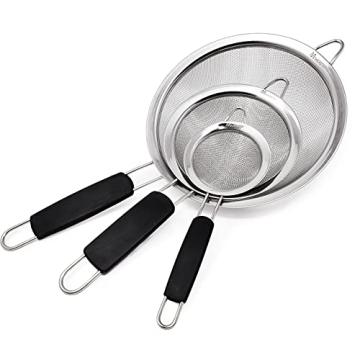Makerstep Premium 3-Piece Fine Mesh Strainer Set for Kitchen