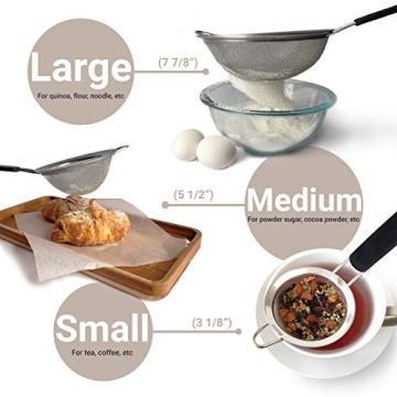 Makerstep Premium 3-Piece Fine Mesh Strainer Set for Kitchen