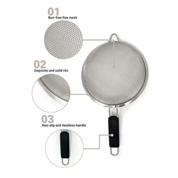 Makerstep Premium 3-Piece Fine Mesh Strainer Set for Kitchen