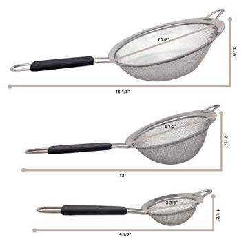 Makerstep Premium 3-Piece Fine Mesh Strainer Set for Kitchen