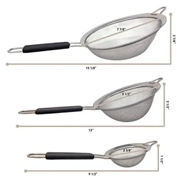 Makerstep Premium 3-Piece Fine Mesh Strainer Set for Kitchen