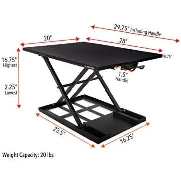 Stand Steady X-Elite Pro, Ergonomic Adjustable Height Standing Desk Converter for Home or Office, Easy Lift Sit to Stand Laptop Desk Riser for Laptop and Computer Monitor (Black, 28in x 20in)