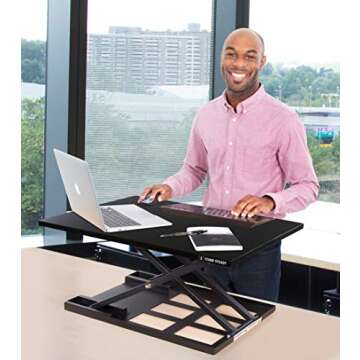 Stand Steady X-Elite Pro, Ergonomic Adjustable Height Standing Desk Converter for Home or Office, Easy Lift Sit to Stand Laptop Desk Riser for Laptop and Computer Monitor (Black, 28in x 20in)