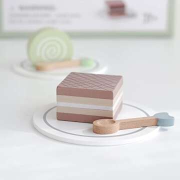 nunukids Wooden Tea Party Set for Little Girls Fake Food for Kids Kitchen 22pcs Cake Shop Toy