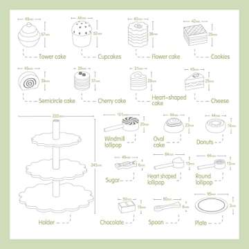 nunukids Wooden Tea Party Set for Little Girls Fake Food for Kids Kitchen 22pcs Cake Shop Toy