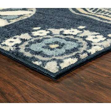 Maples Rugs Reggie Floral Runner Rug - Made in USA - Washable, Non Slip Mats for Kitchen, Hallway, and Laundry Room, 2' x 5', Persian Blue