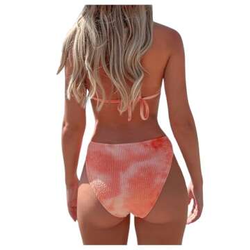 SweatyRocks Women's 2 Piece Bathing Suit Tie Dye Halter Triangle Bikini Set Tie Back Swimsuit Pink M