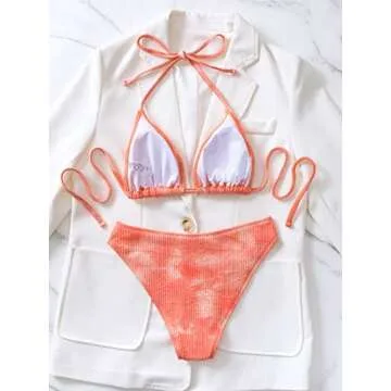 SweatyRocks Tie Dye Halter Triangle Bikini Set - Women’s Swimwear