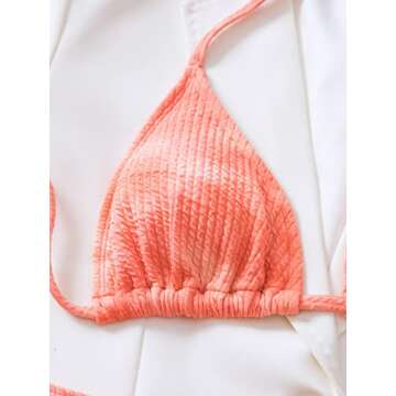 SweatyRocks Women's 2 Piece Bathing Suit Tie Dye Halter Triangle Bikini Set Tie Back Swimsuit Pink M