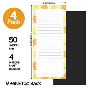 4 Pack Magnetic Notepads for Refrigerator, Grocery List Magnet Pad for Fridge, Fruit Design Magnetic...