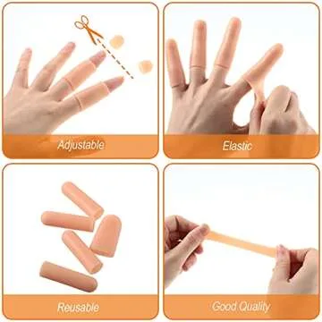 Nuanchu 50 pcs Gel Finger Cots Finger Support Protector Gloves Gel Cover Caps Silicone Sleeves, 40 Pieces Long, 10 Pieces Short(Beige)