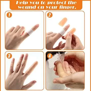 Nuanchu 50 pcs Gel Finger Cots Finger Support Protector Gloves Gel Cover Caps Silicone Sleeves, 40 Pieces Long, 10 Pieces Short(Beige)