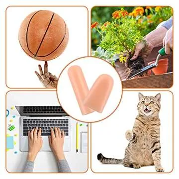 Nuanchu 50 pcs Gel Finger Cots Finger Support Protector Gloves Gel Cover Caps Silicone Sleeves, 40 Pieces Long, 10 Pieces Short(Beige)