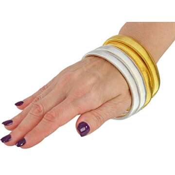 Home-X Anti-Slip Shirt Sleeve Holders, Stretch Metal Armbands, Arm Sleeve Garters, Elastic Armbands – Gold and Silver – 4 pieces (2 Pairs)