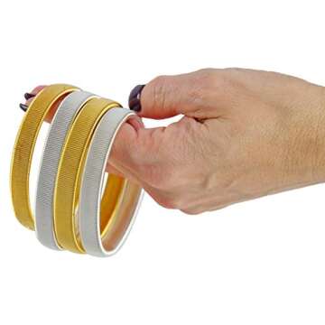 Home-X Anti-Slip Shirt Sleeve Holders, Stretch Metal Armbands, Arm Sleeve Garters, Elastic Armbands – Gold and Silver – 4 pieces (2 Pairs)