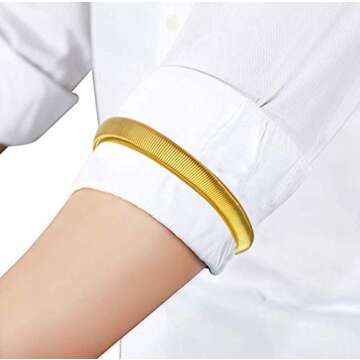 Home-X Anti-Slip Shirt Sleeve Holders, Stretch Metal Armbands, Arm Sleeve Garters, Elastic Armbands – Gold and Silver – 4 pieces (2 Pairs)