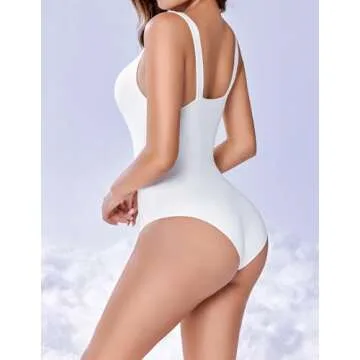 Avidlove Body Suits for Womens Double Lined Sexy Tank Top Bodysuit Snap Closure Going Out Body Suit, White, L