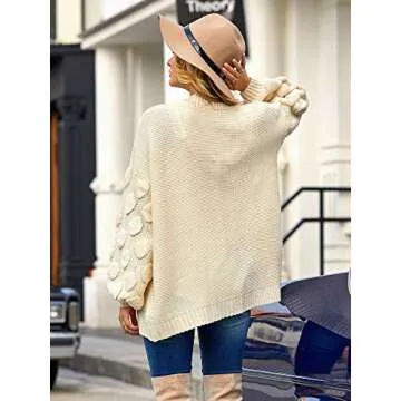 Misassy Women's Oversized Cardigan Sweater with Pom Pom Sleeves