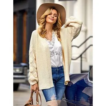 Misassy Women's Oversized Cardigan Sweater with Pom Pom Sleeves