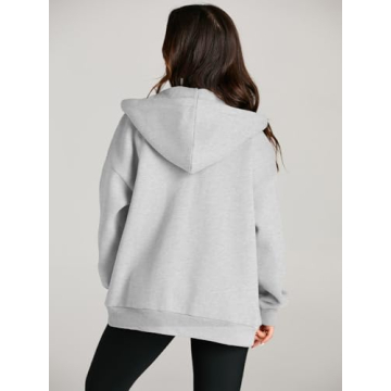 EFAN Women Zip Up Hoodies Oversized Sweatshirt Jacket 2024 Fall Fleece Cute Pullover Hooded Tops Teen Girls Casual Loose Fit Y2k Trendy Fashion Gym Clothes Outfits Grey XL