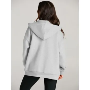 EFAN Women Zip Up Hoodies Oversized Sweatshirt Jacket 2024 Fall Fleece Cute Pullover Hooded Tops Teen Girls Casual Loose Fit Y2k Trendy Fashion Gym Clothes Outfits Grey XL