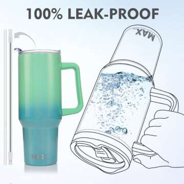 MaxBase 40 Oz Shiny Tumbler with Handle and Straw Lid, Insulated Reusable Stainless Steel Travel Mug...
