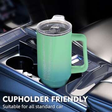 MaxBase 40 Oz Shiny Tumbler with Handle and Straw Lid, Insulated Reusable Stainless Steel Travel Mug Keeps Drinks Cold up to 34 Hours, 100% Leakproof Bottle (L-GreenBlue)