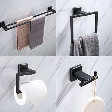 Iriber Bathroom Hardware Matte Black Double Bath Towel Bar Rack Shelf Caddy Accessory Set,Stainless Steel Towel Holder,Toilet Paper Holder,Robe Hook Wall Mounted,4-Piece