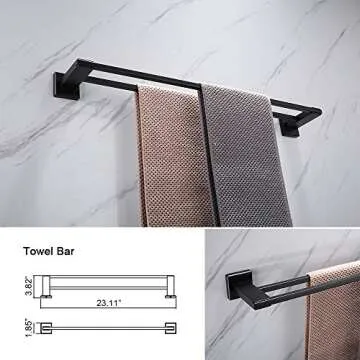 Iriber Bathroom Hardware Matte Black Double Bath Towel Bar Rack Shelf Caddy Accessory Set,Stainless Steel Towel Holder,Toilet Paper Holder,Robe Hook Wall Mounted,4-Piece