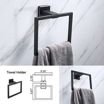Iriber Bathroom Hardware Matte Black Double Bath Towel Bar Rack Shelf Caddy Accessory Set,Stainless Steel Towel Holder,Toilet Paper Holder,Robe Hook Wall Mounted,4-Piece
