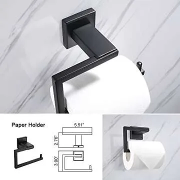 Iriber Bathroom Hardware Matte Black Double Bath Towel Bar Rack Shelf Caddy Accessory Set,Stainless Steel Towel Holder,Toilet Paper Holder,Robe Hook Wall Mounted,4-Piece