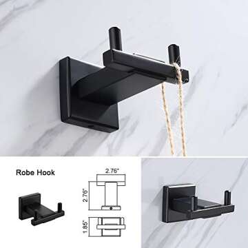 Iriber Bathroom Hardware Matte Black Double Bath Towel Bar Rack Shelf Caddy Accessory Set,Stainless Steel Towel Holder,Toilet Paper Holder,Robe Hook Wall Mounted,4-Piece