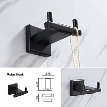 Iriber Bathroom Hardware Matte Black Double Bath Towel Bar Rack Shelf Caddy Accessory Set,Stainless Steel Towel Holder,Toilet Paper Holder,Robe Hook Wall Mounted,4-Piece