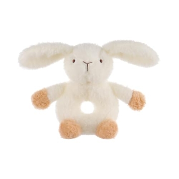 Apricot Lamb Baby Bunny Rabbit Soft Rattle Toy, Plush Stuffed Animal for Newborn Soft Over 0 Months 6 Inches, White (brown hands and feet)